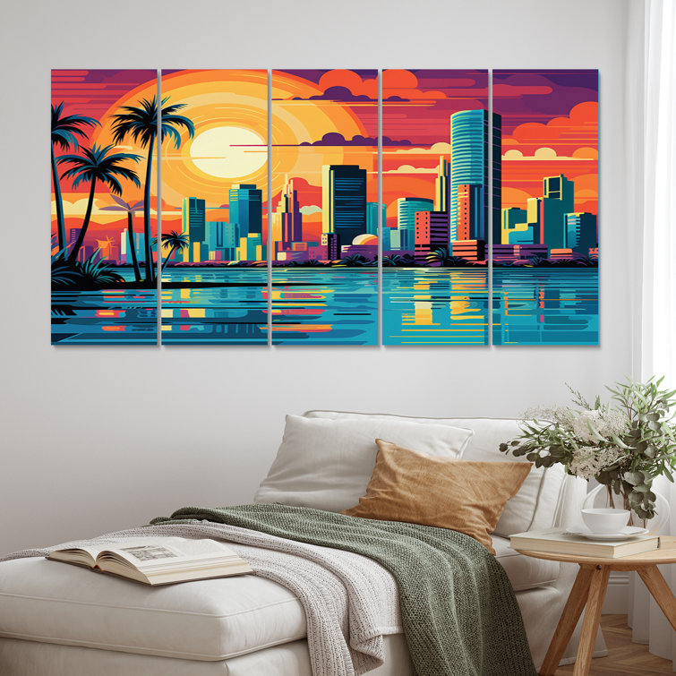 Bay Isle Home Pop Art Miami Cityscape I On Canvas 5 Pieces Print